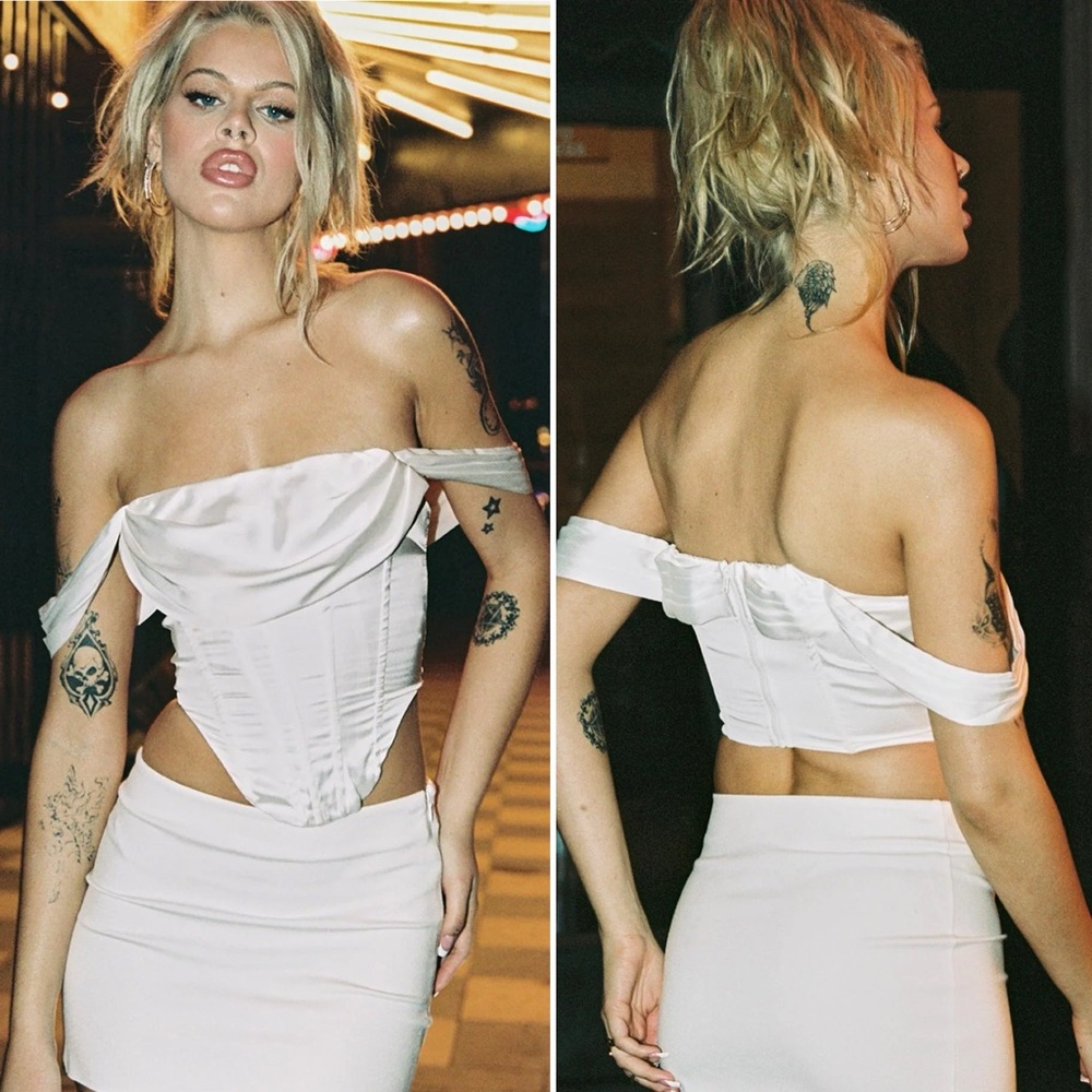 Princess Polly Maila Corset top white satin off-the-shoulder size 6 bridal party
